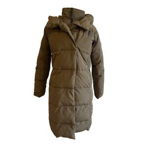 French Connection Relaxed Fit Pillow Collar Puffer Coat Olive Green Size xs